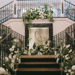 floral arrangements on the stairs