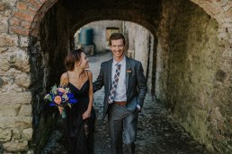 Irish wedding elopement in Roundwood house, photo of the couple walking to blessing ceremony