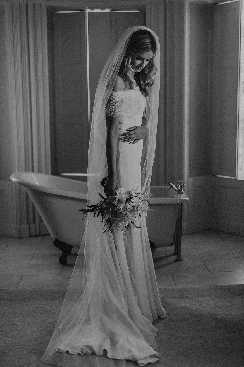 black and white portrait of stunning bride