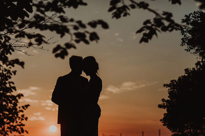 gorgeous sunset portrait of bride and groom at kilshane house 