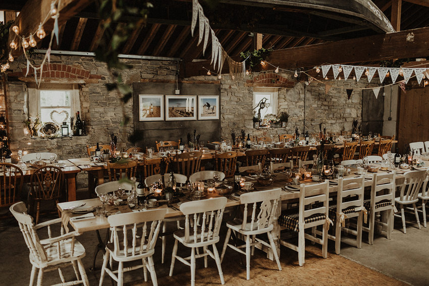 Barn wedding venue - table decor at Durhamstown castle